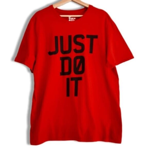 NIKE - JUST DO IT  Athletic Cut Graphic Print T-Shirt Crewneck Red Men's Sz XL - Picture 1 of 15
